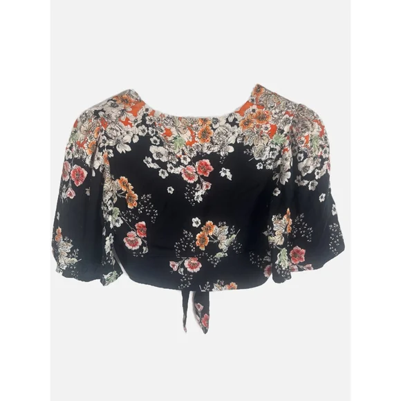 Free People Floral Tie-Front Crop Top Size 0 - Picture 3 of 4